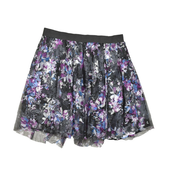 Torrid Plus Size 2 Floral Tulle Mini Skirt A-line Black Blue Purple Polyester - Picture 1 of 8
